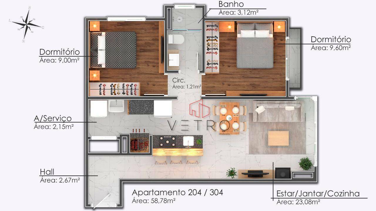 Apartamento à venda com 2 quartos, 58m² - Foto 8