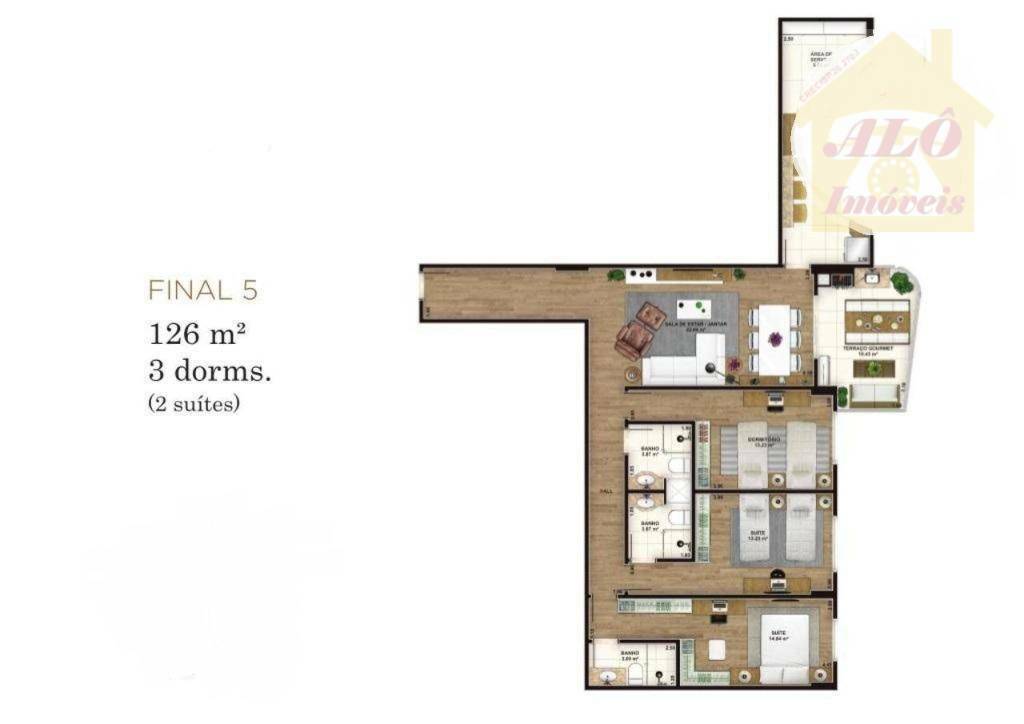 Apartamento à venda com 3 quartos, 138m² - Foto 2