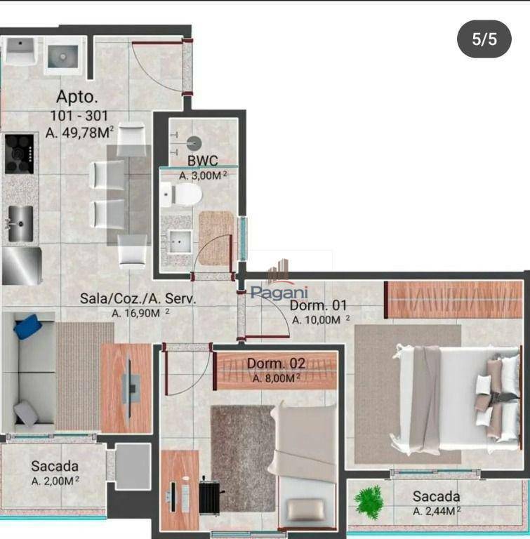 Apartamento à venda com 2 quartos, 51m² - Foto 5