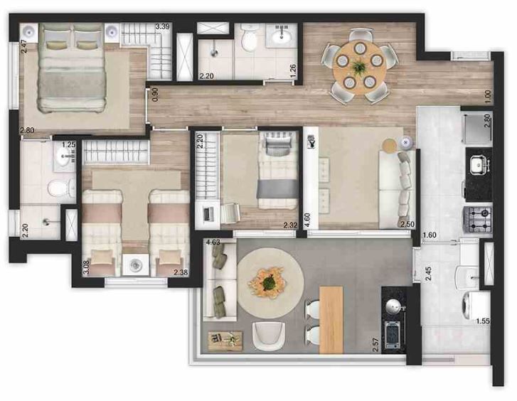 Apartamento à venda com 2 quartos, 143m² - Foto 3