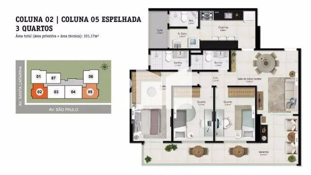 Apartamento à venda com 3 quartos, 101m² - Foto 3