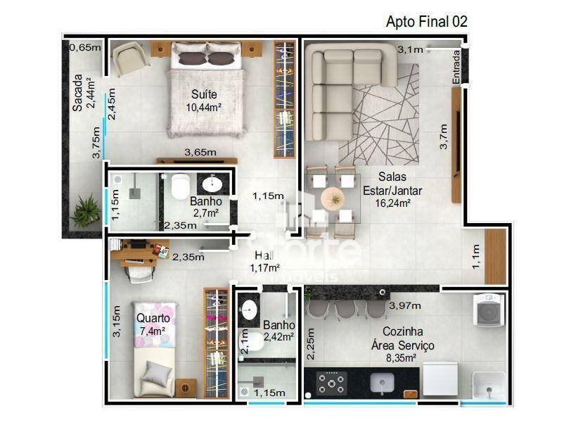 Apartamento à venda com 2 quartos, 51m² - Foto 3