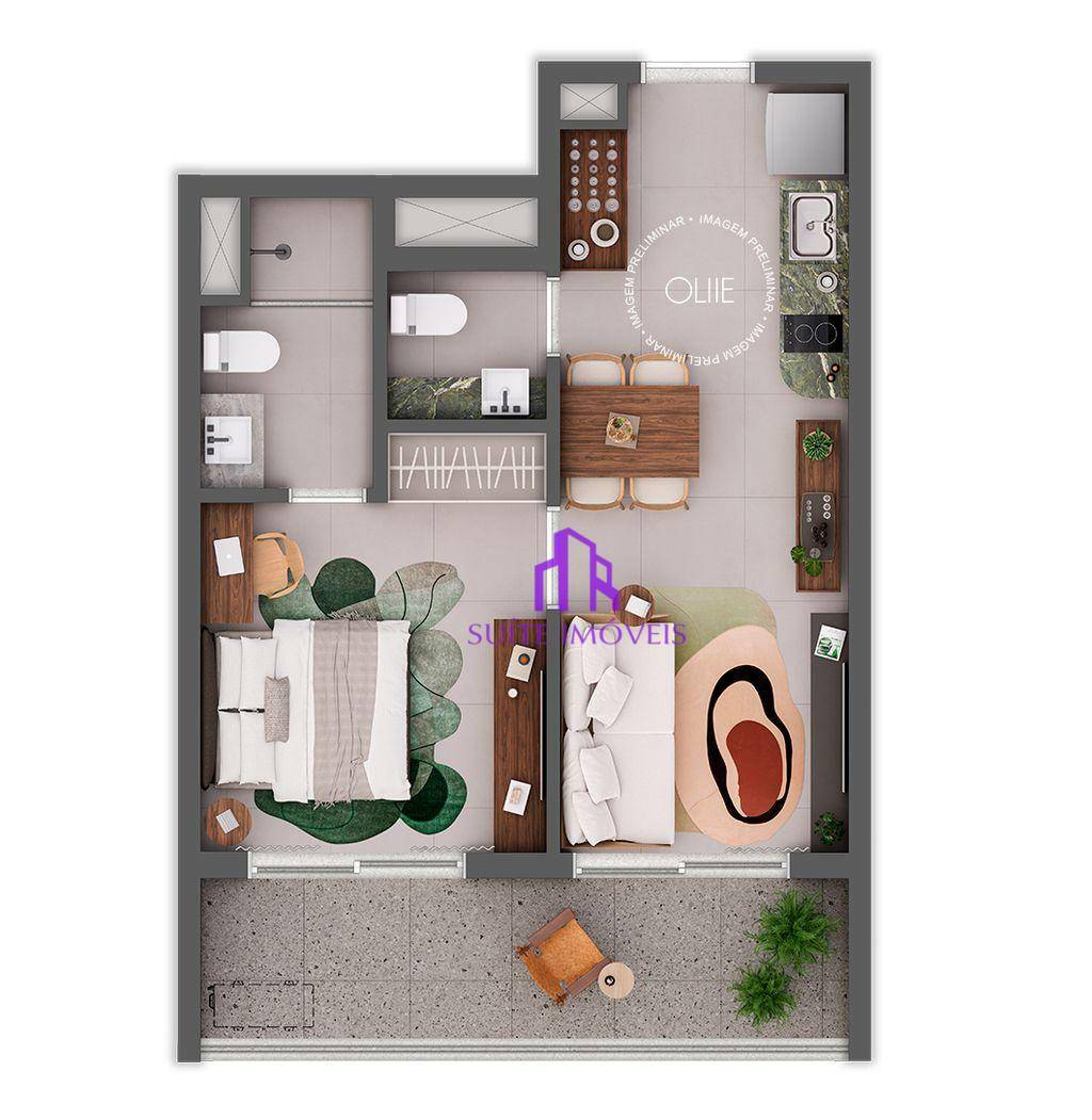 Apartamento à venda com 1 quarto, 46m² - Foto 1