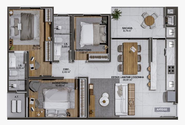 Apartamento à venda com 2 quartos, 67m² - Foto 8