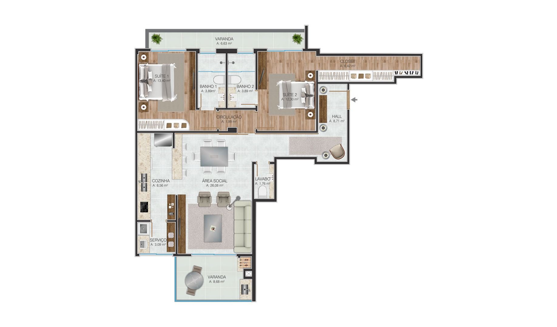 Apartamento à venda com 2 quartos, 105m² - Foto 4