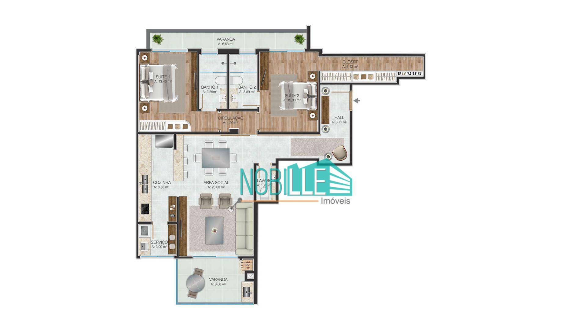 Apartamento à venda com 2 quartos, 103m² - Foto 3