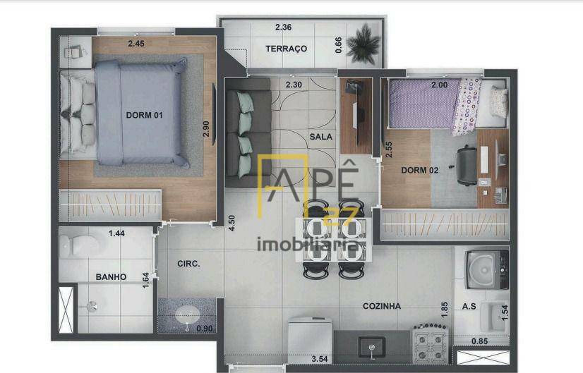 Apartamento à venda com 2 quartos, 42m² - Foto 2