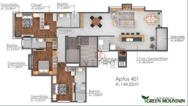 Apartamento à venda com 3 quartos, 144m² - Foto 1