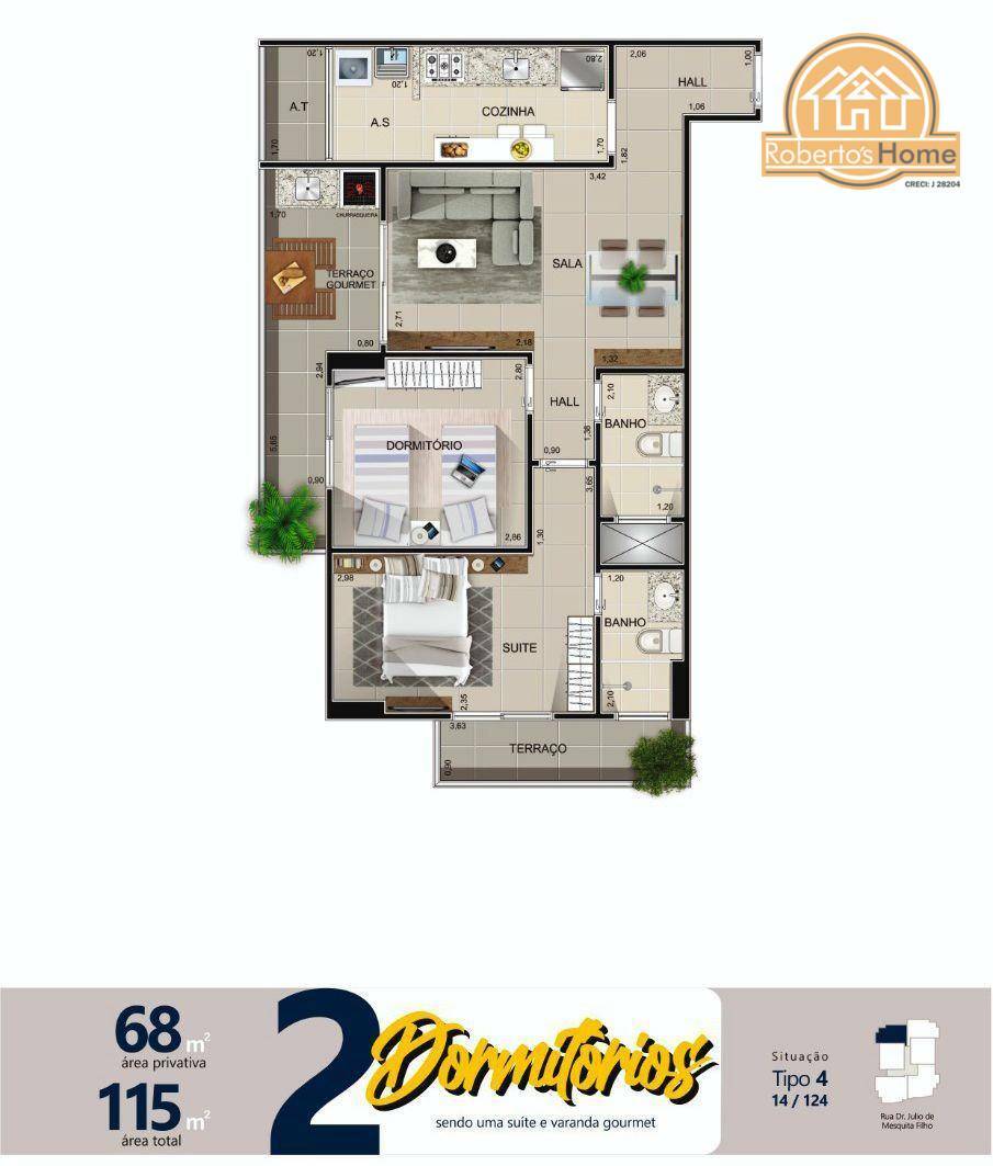 Apartamento à venda com 2 quartos, 68m² - Foto 3