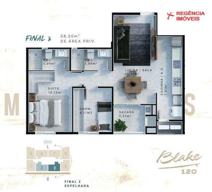 Apartamento à venda com 2 quartos, 58m² - Foto 2