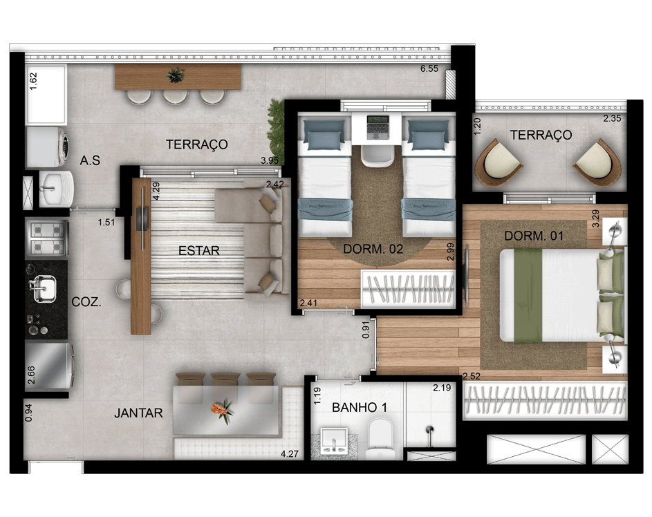 Apartamento à venda com 2 quartos, 56m² - Foto 2