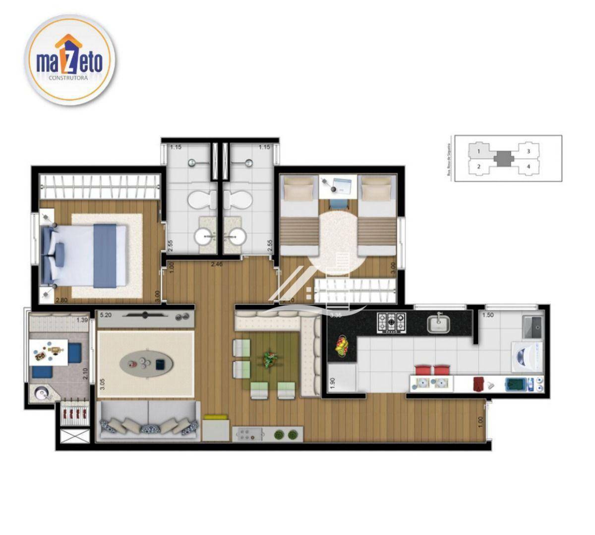 Apartamento à venda com 2 quartos, 64m² - Foto 3