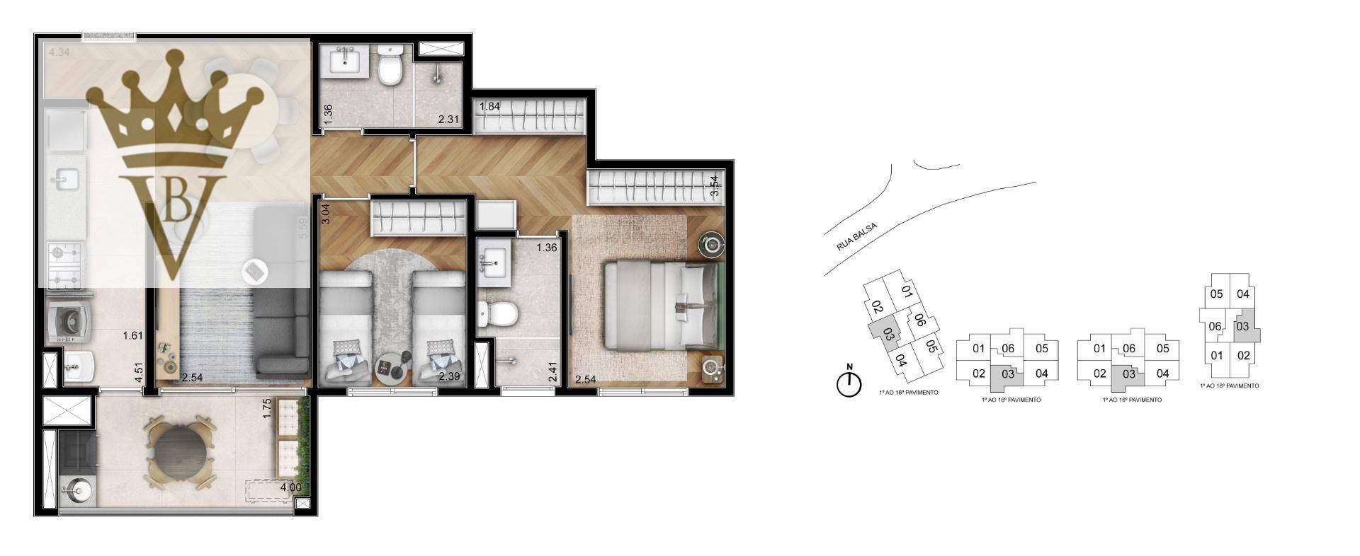 Apartamento à venda com 2 quartos, 67m² - Foto 2