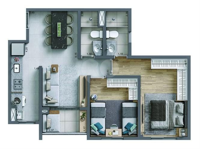 Apartamento à venda com 2 quartos, 55m² - Foto 2