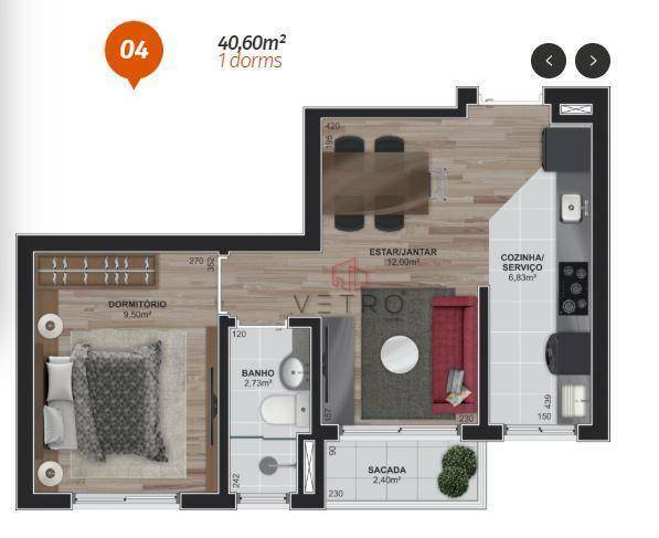 Apartamento à venda com 1 quarto, 41m² - Foto 3