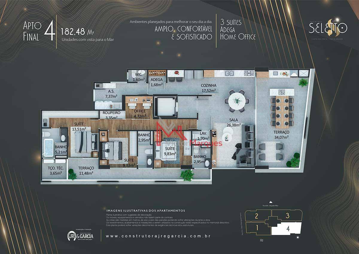 Apartamento à venda com 3 quartos, 182m² - Foto 1