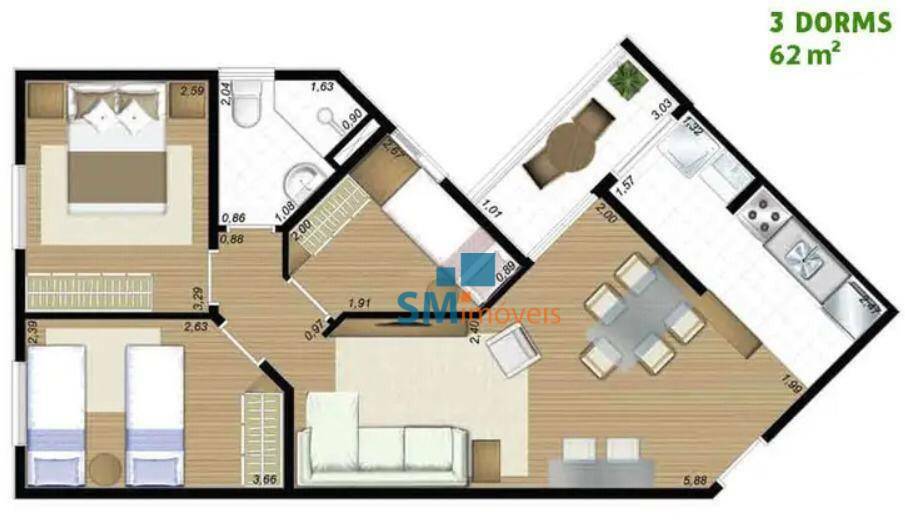 Apartamento à venda com 3 quartos, 62m² - Foto 1