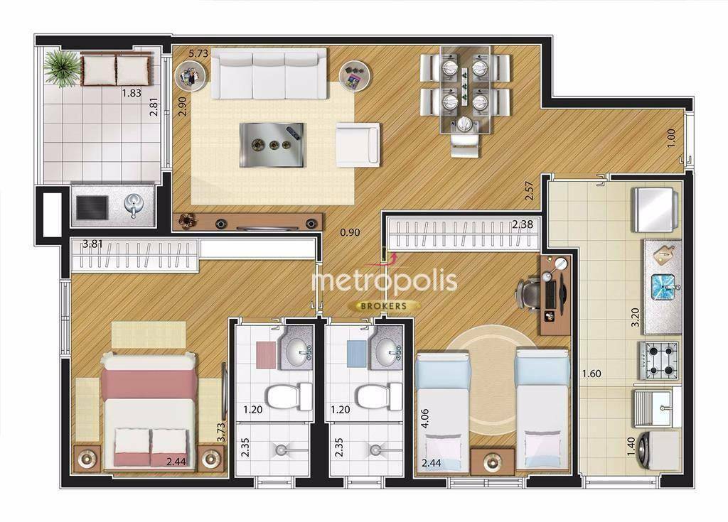 Apartamento à venda com 2 quartos, 67m² - Foto 2