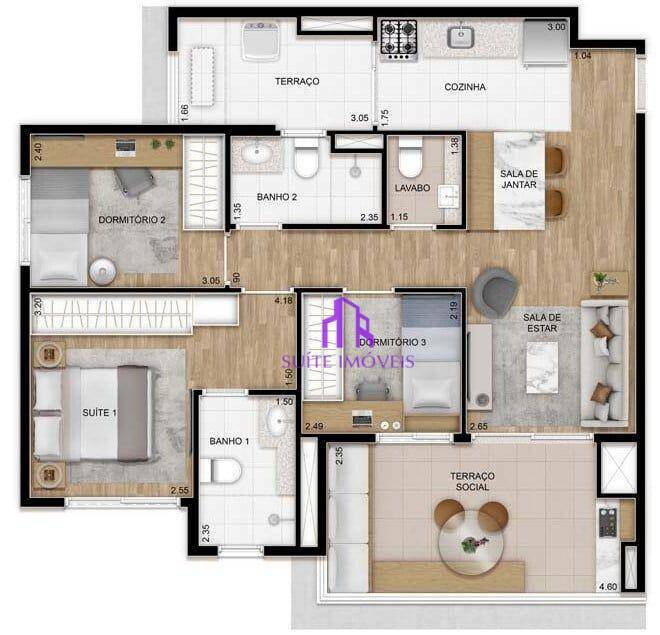 Apartamento à venda com 3 quartos, 79m² - Foto 2