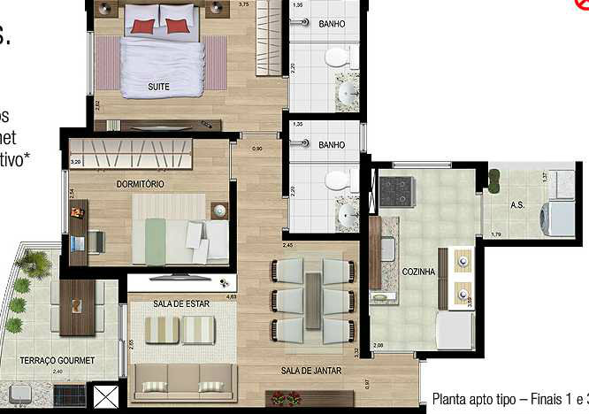 Apartamento à venda com 2 quartos, 67m² - Foto 3