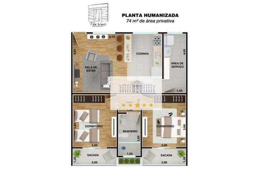 Apartamento à venda com 2 quartos, 74m² - Foto 2