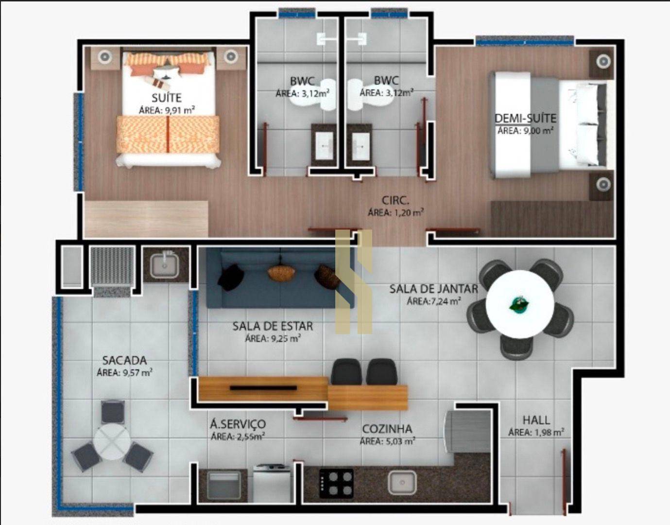 Apartamento, 2 quartos, 61 m² - Foto 3