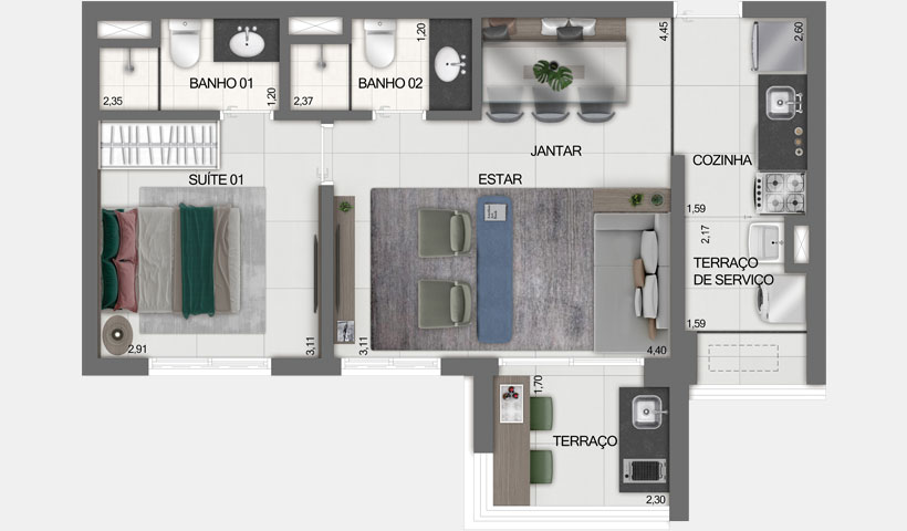 Apartamento à venda com 1 quarto, 51m² - Foto 3