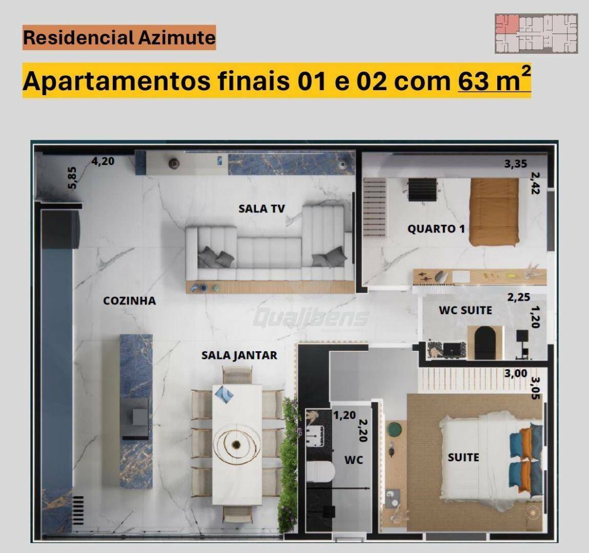 Apartamento à venda com 2 quartos, 63m² - Foto 2