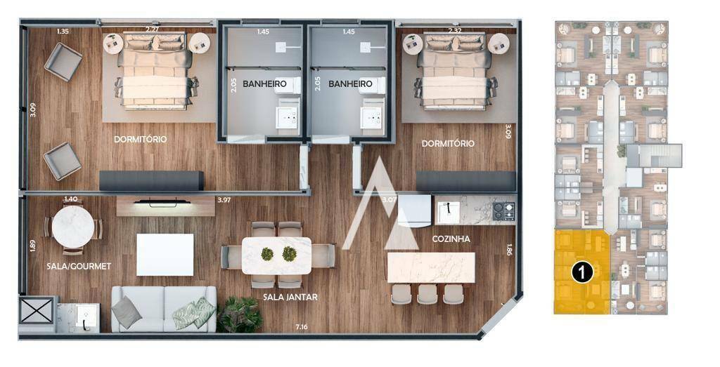 Apartamento à venda com 2 quartos, 56m² - Foto 1