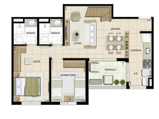 Apartamento à venda com 2 quartos, 60m² - Foto 2