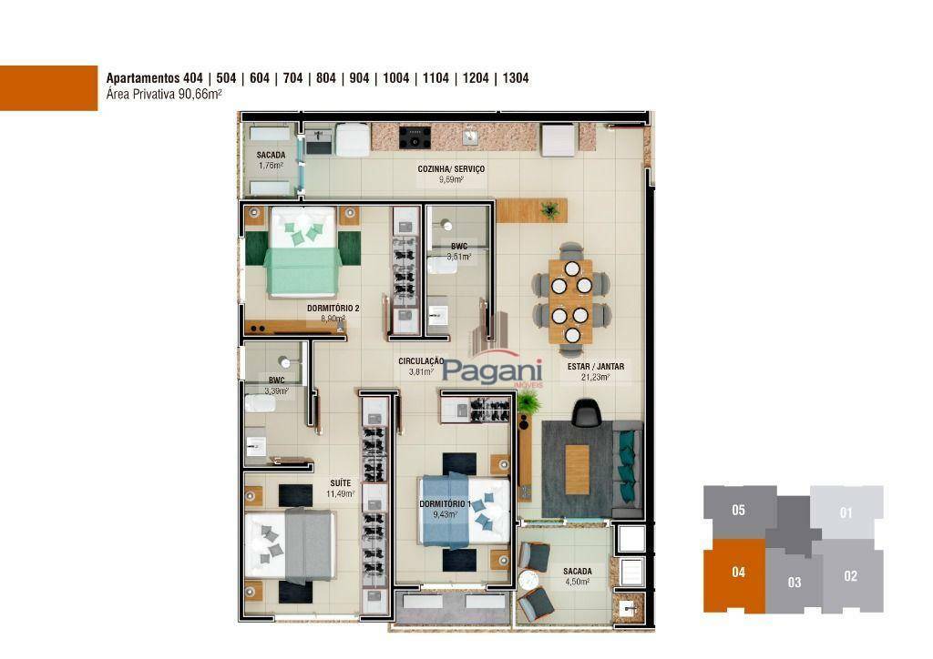 Apartamento à venda com 3 quartos, 93m² - Foto 4