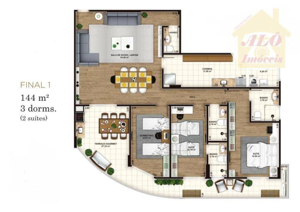 Apartamento à venda com 3 quartos, 144m² - Foto 2