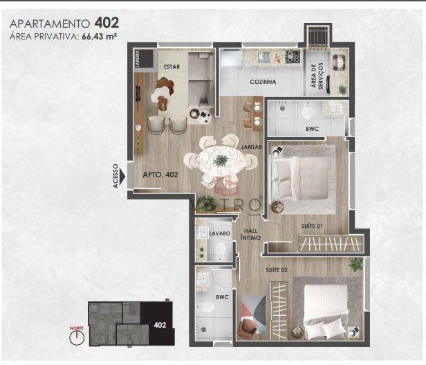 Apartamento à venda com 2 quartos, 102m² - Foto 2