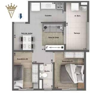 Apartamento à venda com 2 quartos, 42m² - Foto 2