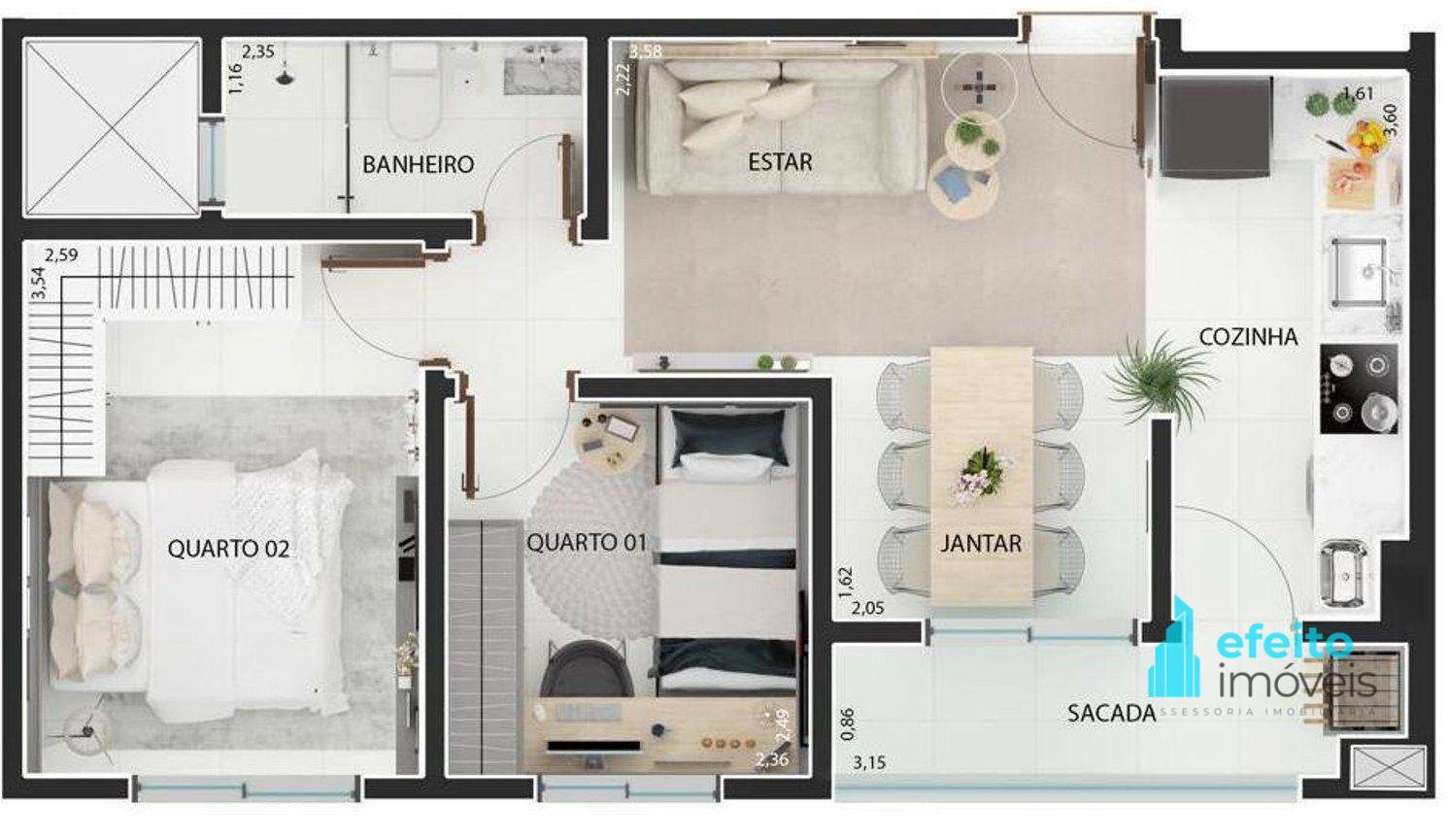 Apartamento à venda com 2 quartos, 48m² - Foto 3