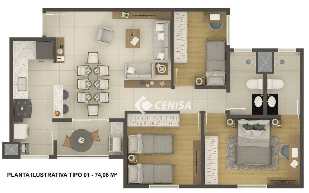 Apartamento à venda com 3 quartos, 74m² - Foto 2