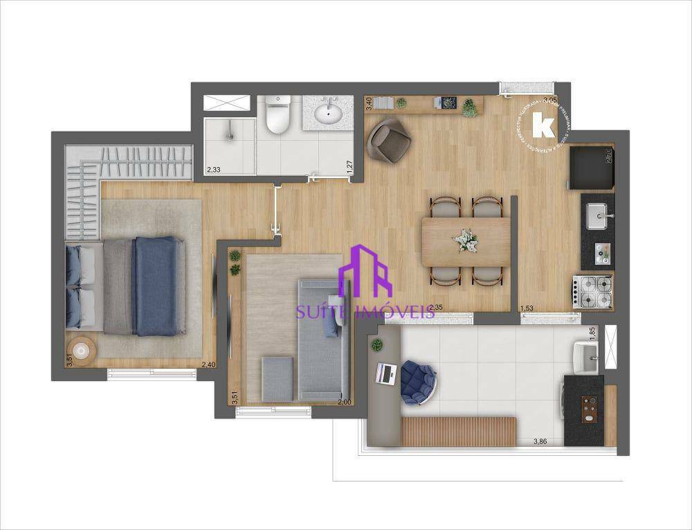 Apartamento à venda com 2 quartos, 45m² - Foto 3