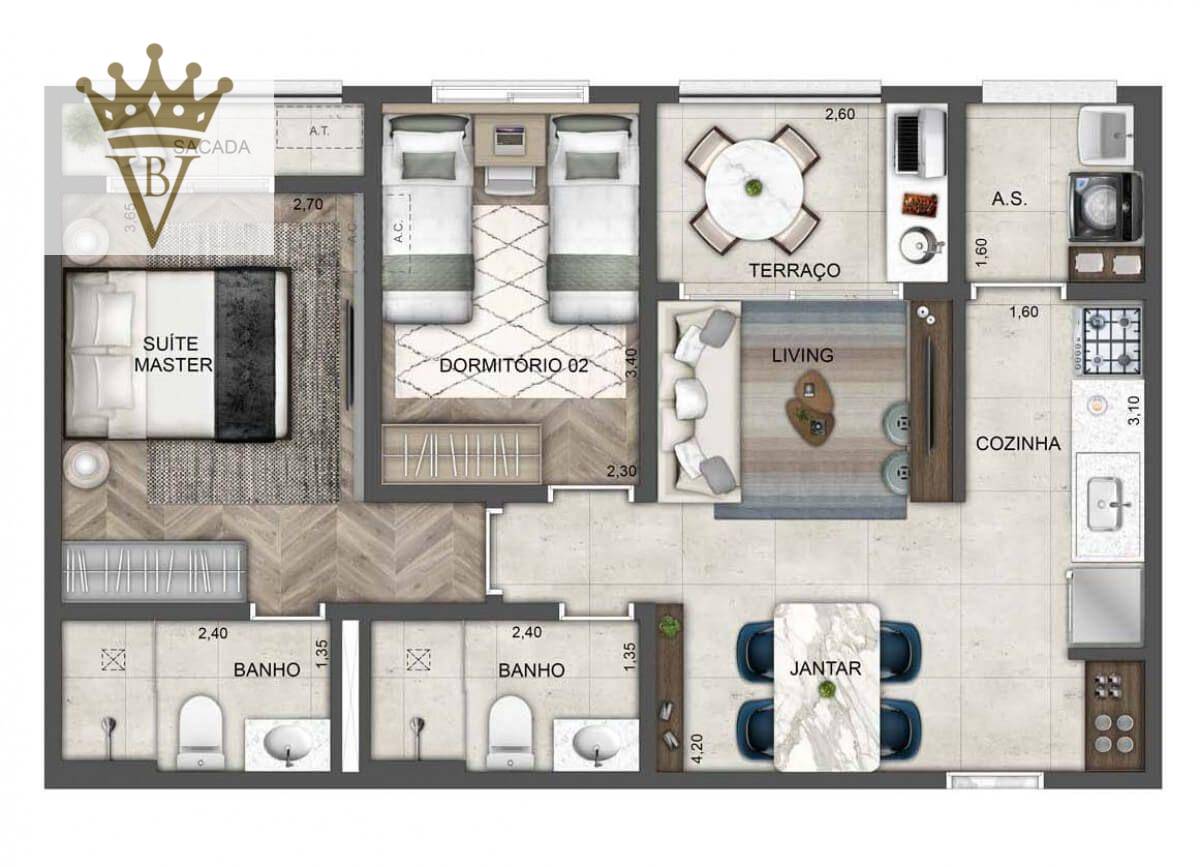 Apartamento à venda com 2 quartos, 62m² - Foto 2