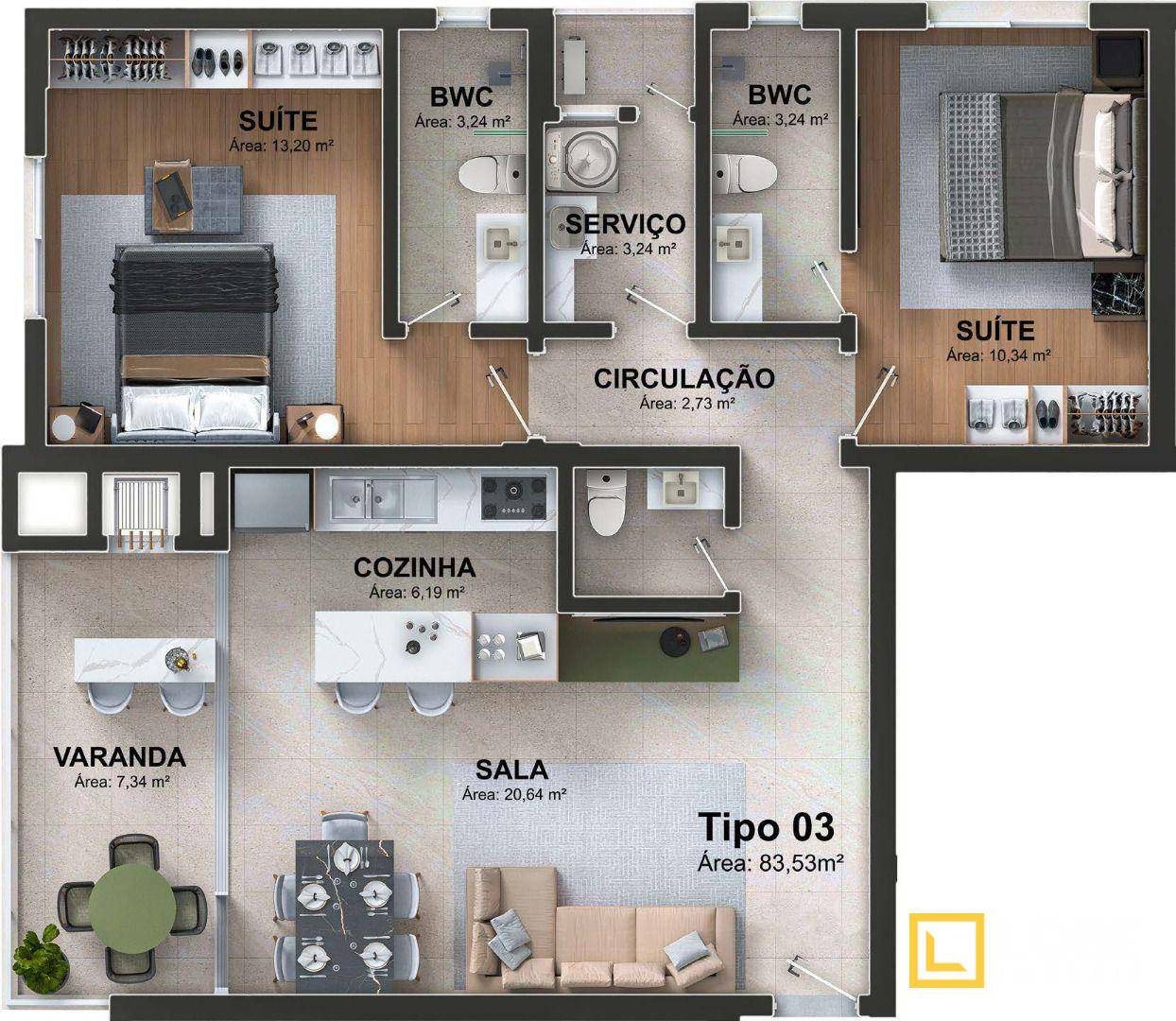 Apartamento, 2 quartos, 83 m² - Foto 2